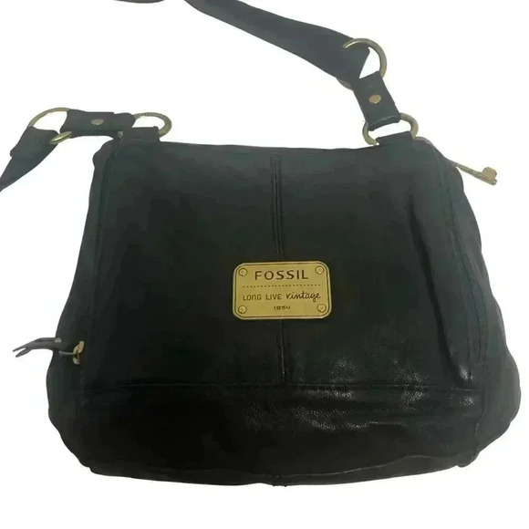 Fossil Vintage Black Leather Crossbody - Picture 1 of 12